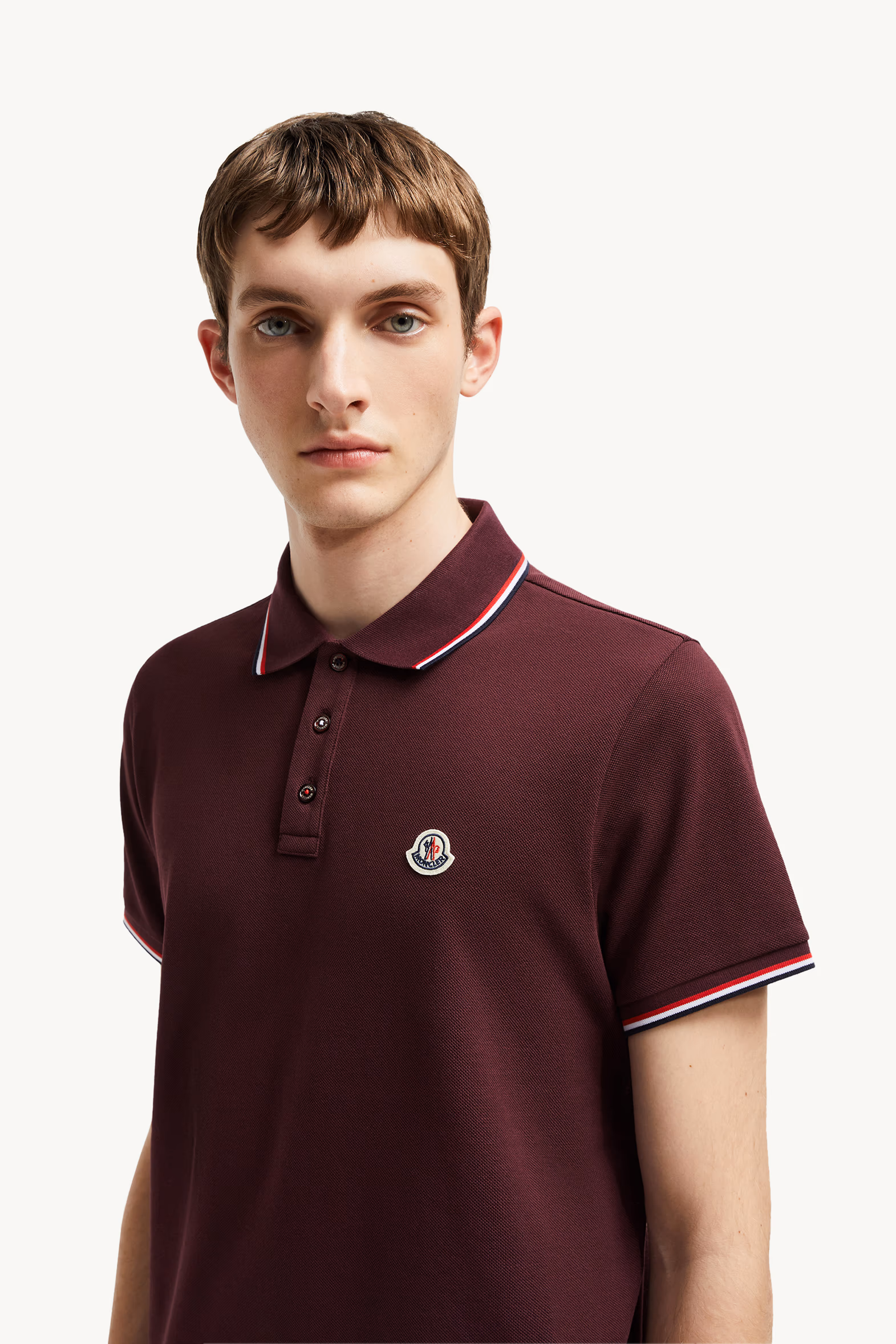 Polo de piqué de algodón con ribetes tricolor Hombre Rojo Moncler 4